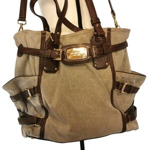 Michael Kors Gansevoort Hemp Canvas & Mocha Leather Crossbody/Shoulder Tote Bag